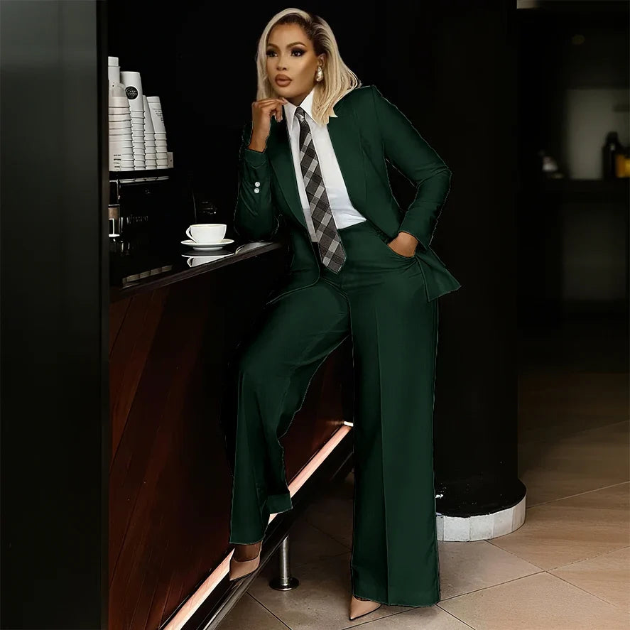 White Women's Suits Modern Formal Fashion Single-breasted Peak Lapel Two Pieces (Jacket+Pants) Office Lady Simple Set