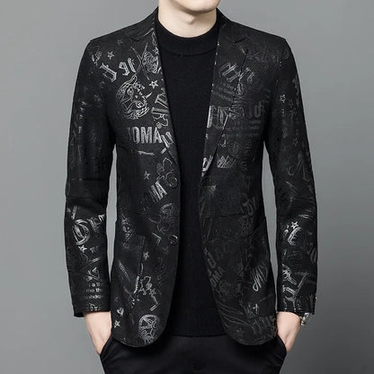 Men's Sheepskin Leather Blazer Single Breasted Winter Moto Jacket