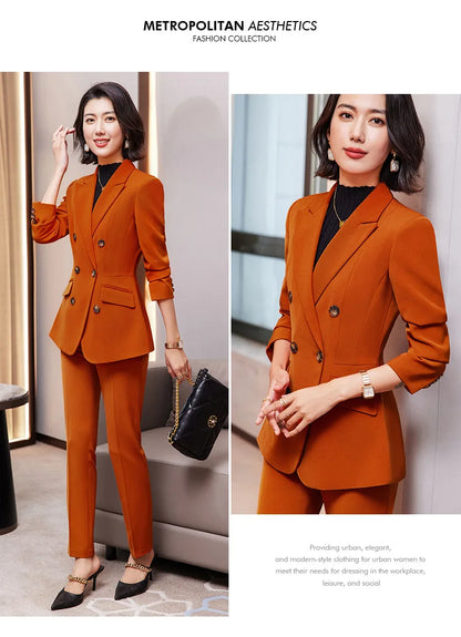 High Quality Fabric Formal Uniform Designs Pantsuits Women Business Work Wear Blazers Trousers Set Autumn Winter Professional