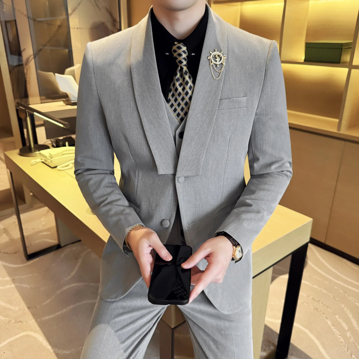 High Quality Casual Business Suit Set Men Slim Fit Social Wedding Groom Formal Set 3 Piece Set (jacket+vest+pant）men Clothing