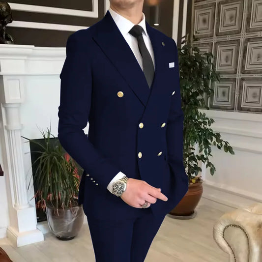 Men's 2-Pieces Slim Fit Suit With Jacket And Pant High-end Elegant Business Fashion Set Wedding Banquet Groomsman
