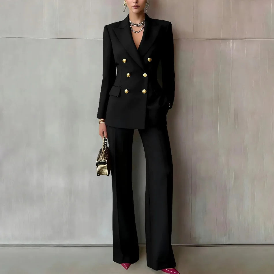 Pure Color Button up Long Sleeve Shirt And Pants Set Formal Streetwear Polyester Spandex Women's Casual Outfit Four Seasons