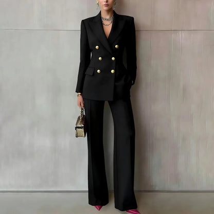 Pure Color Button up Long Sleeve Shirt And Pants Set Formal Streetwear Polyester Spandex Women's Casual Outfit Four Seasons