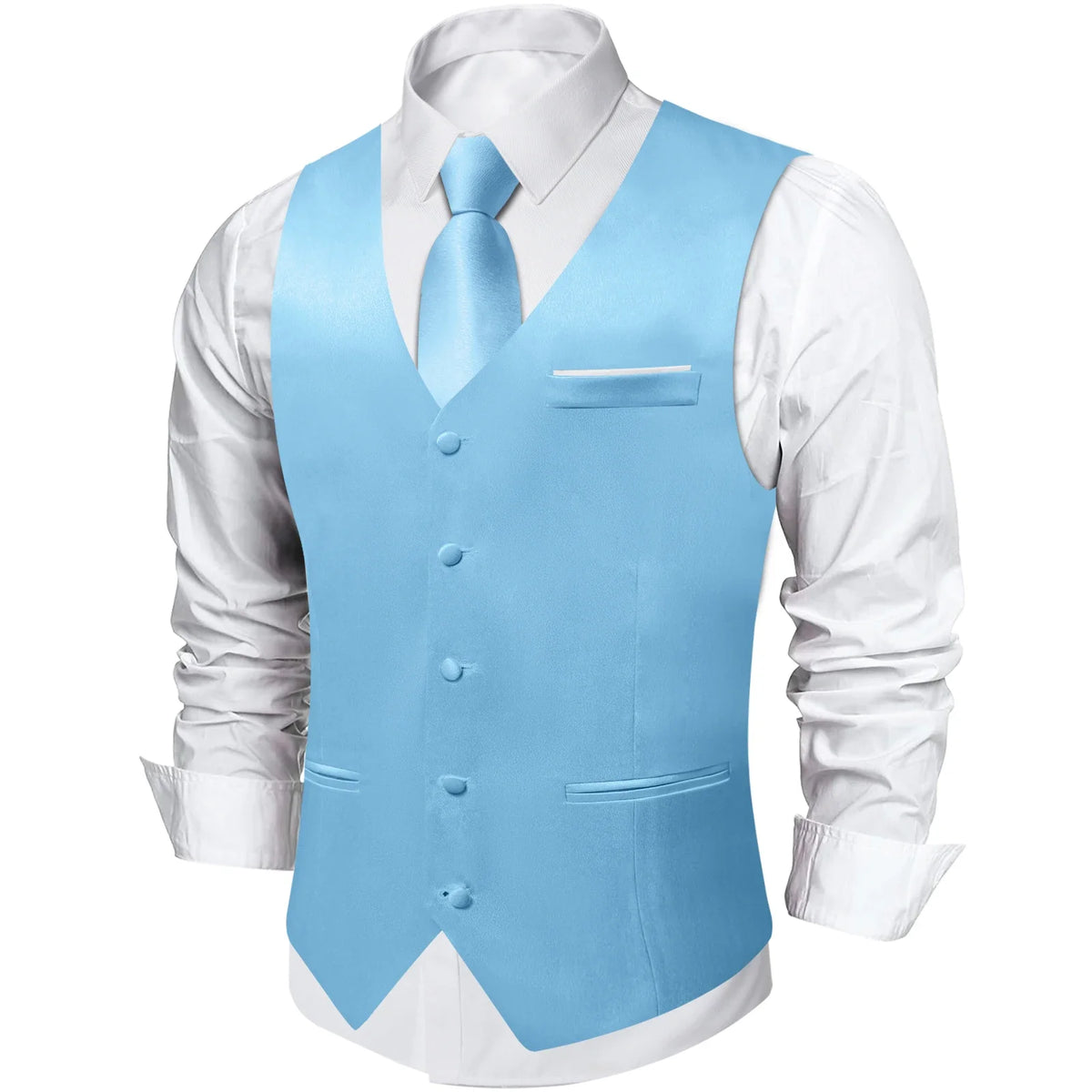 Men's Satin Suit Vest Set with Tie Handkerchief and Cufflinks for Wedding and Prom