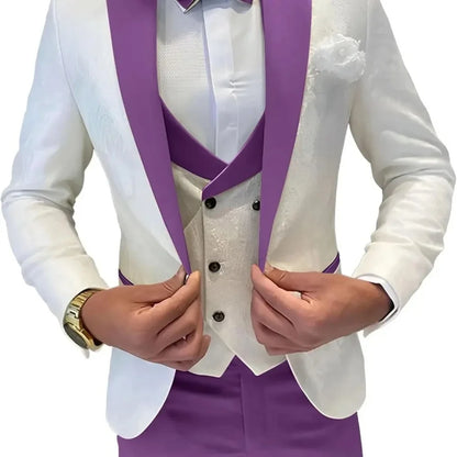 Jacquard Men's Suits Regular Fit 3 Pieces Blazer+Vests+Pants Double Breasted Vest Prom Tuxedos Business Set Wedding Men Clothes