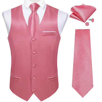 Men's Satin Suit Vest Set with Tie Handkerchief and Cufflinks for Wedding and Prom
