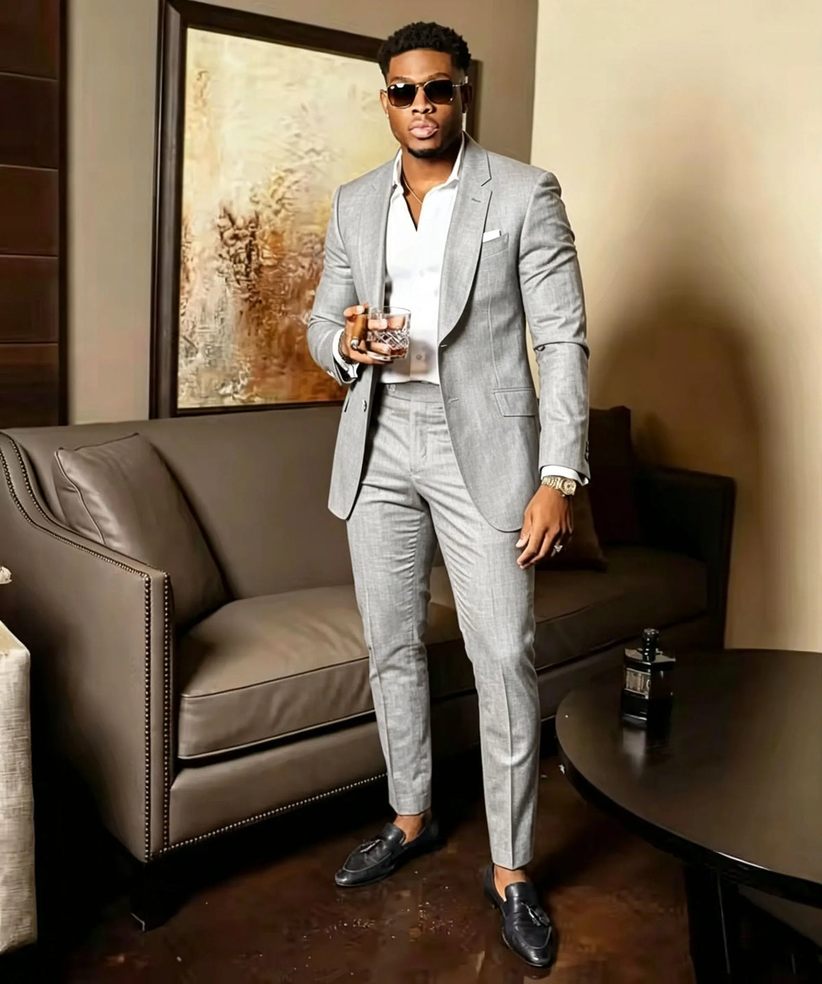 Summer Men's Linen Blend Suit 2 Pieces Slim Fit Casual Lightweight Jacket Pant Set for Party Business Wedding Prom Daily Wear