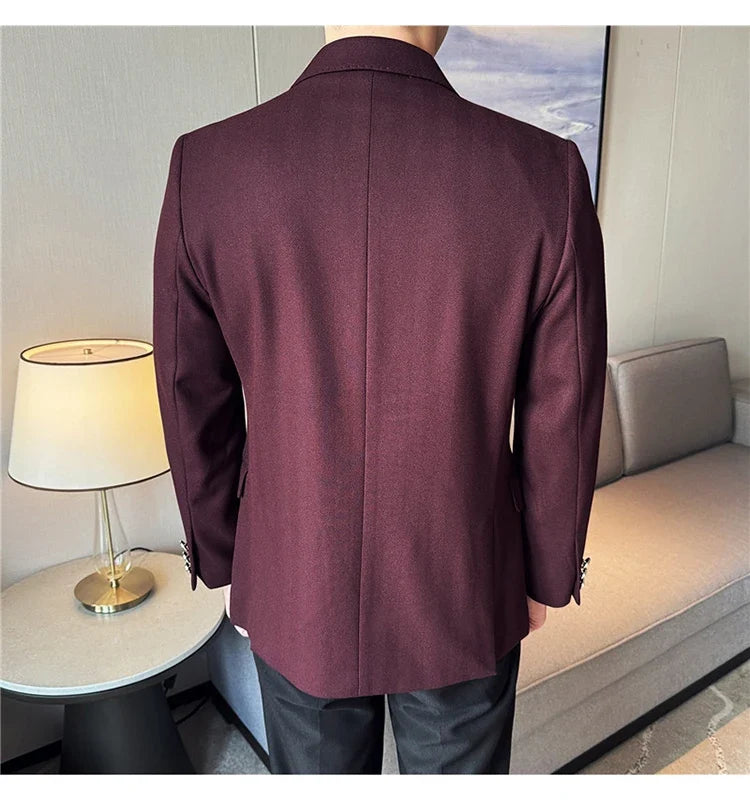 Autumn Winter Thickened Woolen Suit Jacket Men Double-breasted Casual Business Blazers Slim Fit Wedding Social Dress Coat M-4XL