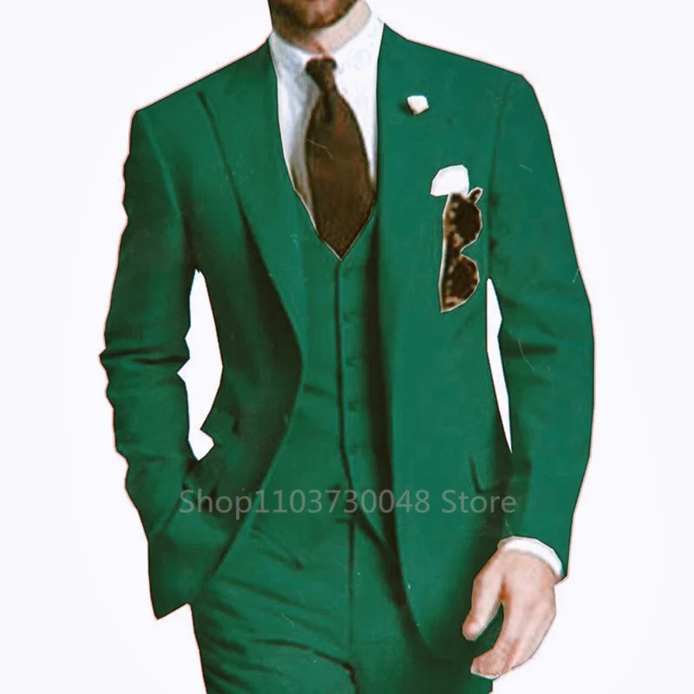 Elegant Gray Men Wedding Party Three Pieces Set Large Size Male Blazer Vest Pant and Vest Fashion Slim Fit Suit