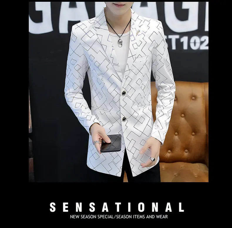 Blazer Fashionable Outdoor Travel Youthful Wedding Versatile Host Gentleman Slim-fit Casual Mid-length Stripes Men's Blazer