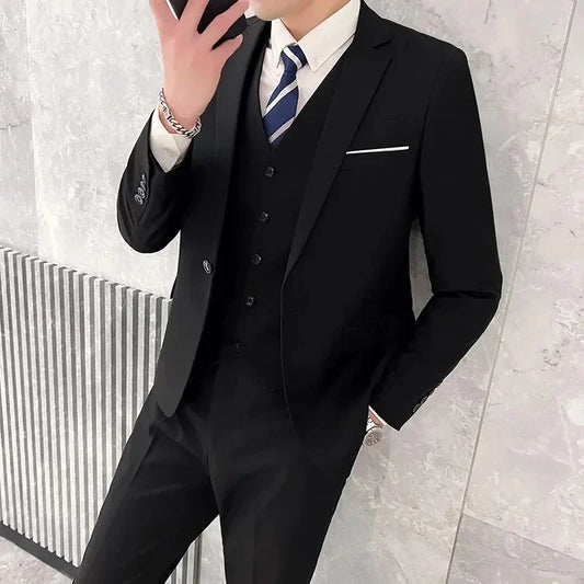Men's 3-Piece Formal Suit – Single Breasted Business & Wedding Suit for Men in Navy Blue, Gray & Black