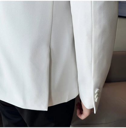 Autumn High-quality Double Breasted Slim Fit Suit Jacket Men Versatile Casual Business Blazer Wedding Social Banquet Formal Coat