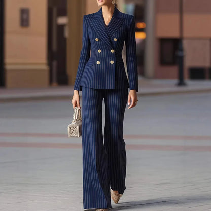 Autumn Pant Suit Women Striped Female Business Work Wear Jacket Blazer Trouser Formal 2 Piece Set Women's Clothing