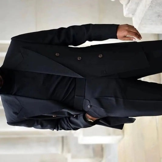 Black Double Breasted Peak Lapel Slim Fit Groom Blazer 2 Pieces Men's Wedding Suits Costume Homme Masculino Terno (Jacket+Pant)