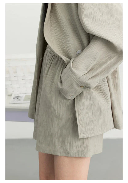 Women's Blazer Solid Casual Long Sleeve Jacket Texture Thin Suit Coat Shorts Office Lady Tops 2023 Summer New Fashion