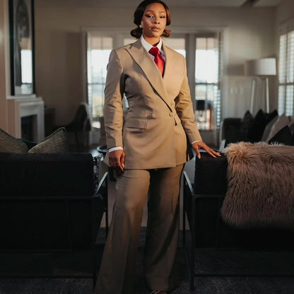 Timeless Classic Women Khaki Double Breasted Suit Set Office Business Powerful Jacket Pants Formal Evening Party Female Outfit