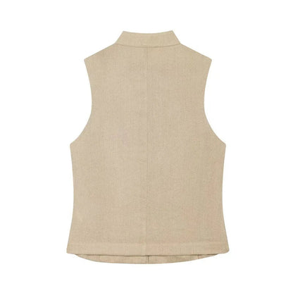 Button Up Vest Tops For Women Sleeveless Office Wear Khaki Crop Black Top Slim Fit Casual Waistcoat Top Zip Up Women’s Tops