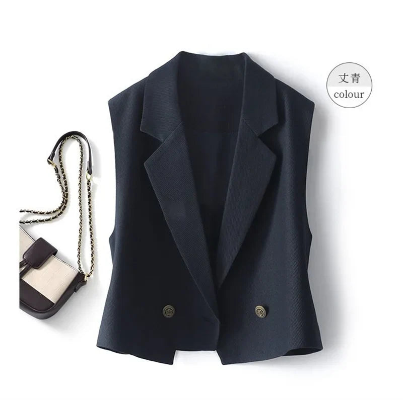 Women Spring Autumn Vests Jacket Fashion Solid Vest Coat NEW Korean Blazer Vest Outwear Female Sleeveless Short Jacket Waistcoat