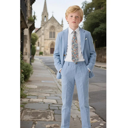 Chic Linen Boys Suits 2 Piece Notch Lapel Single Breasted Clothing Daily Casual Formal Wedding Party Kids Clothes (Blazer+Pants)