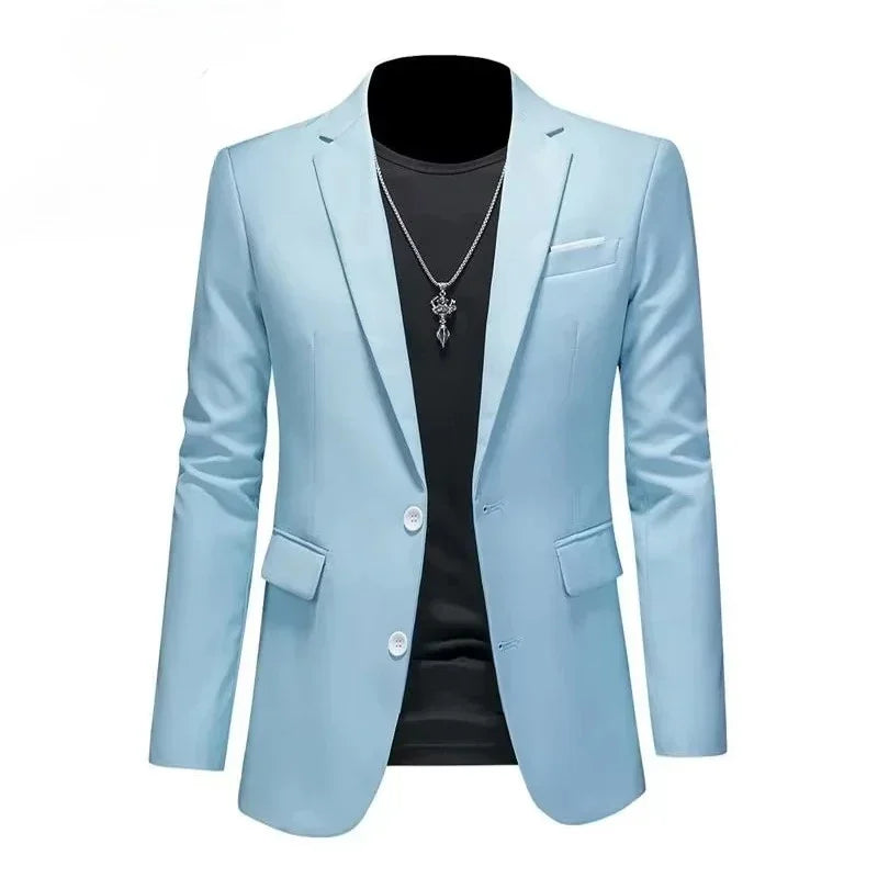 Men White Formal Jackets Two Bittons Long Sleeve Korean Mens Suit Jackets Office Wear Wedding Blazer