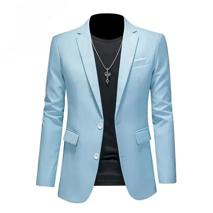 Men White Formal Jackets Two Bittons Long Sleeve Korean Mens Suit Jackets Office Wear Wedding Blazer