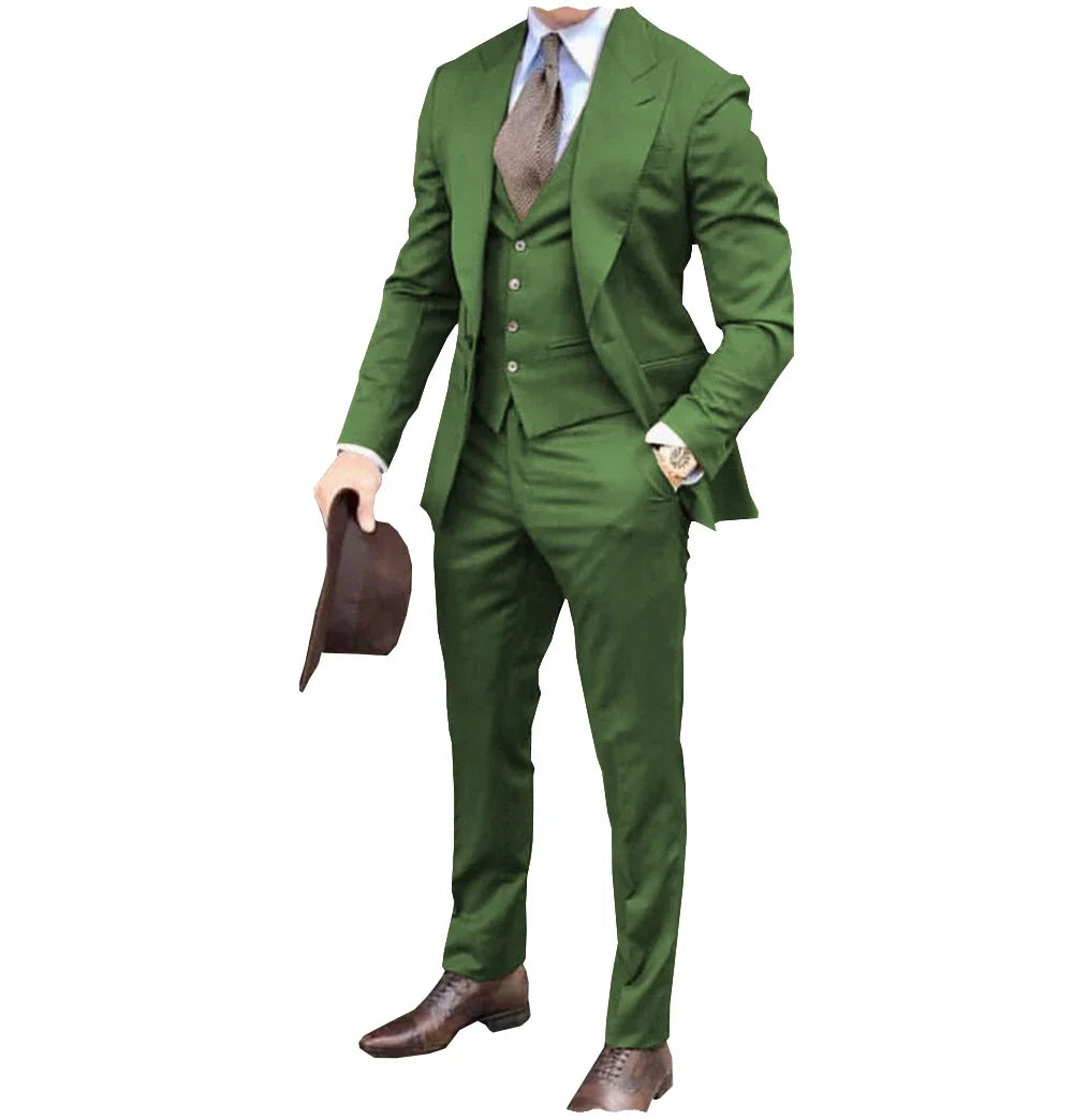 Men suits Groom Tuxedos Brown Prom Wedding Men Suit Slim Fit Cotton Blend Formal Suit For Men Slim Fit suits (Jacket+Pants+Vest)