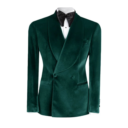 Formal Velvet Men's Suits Blazer Double Breasted Jacket 1 Piece Elegant Slim Fit Male Clothing Wedding Men Business Casual Coats