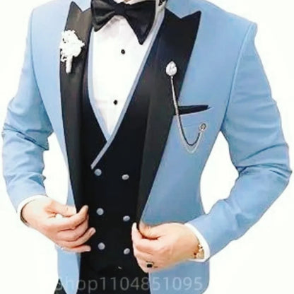Wedding Suits for Men Peak Lapel Jacket Double Breasted Vest Pants 3 Pieces Groom Tuxedos Male Fashion Busienss Suit Party Sets