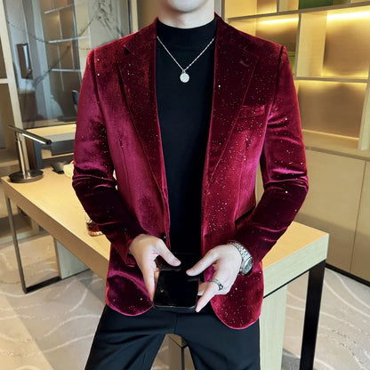 Luxury Velvet Bronzing Suit Jackets Men High Quality Slim Fit Business Elegant Blazer Coat Homme Formal Social Prom Tuxedo 4XL-M
