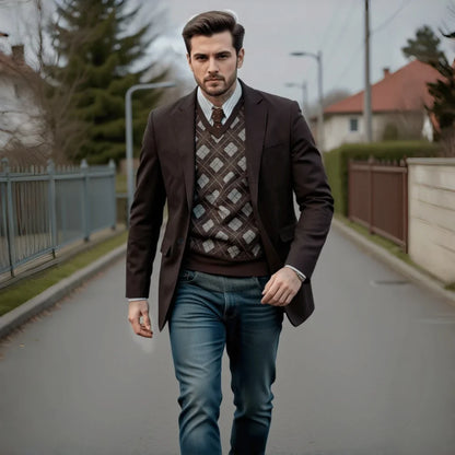 Men's Knit Blazer Casual Work Jacket Single-Breasted – Coffee, Gray, Black, Khaki