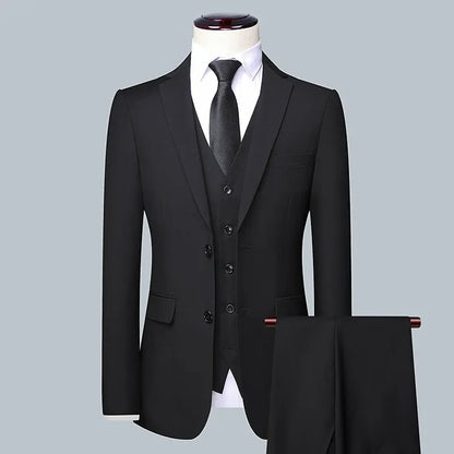 Men's 3-Piece Wedding Suit – Single Breasted, Smart Casual, Blue/Black/Gray – All Seasons