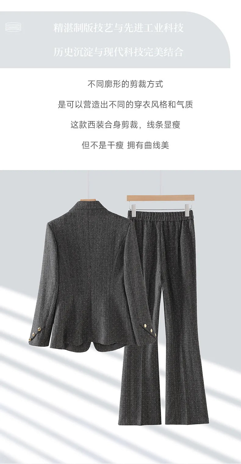 Fashion Women Suits 2024 New Autumn Winter Temprament Business Formal Slim Blazer And Flare Pants Office Ladies Work Wear