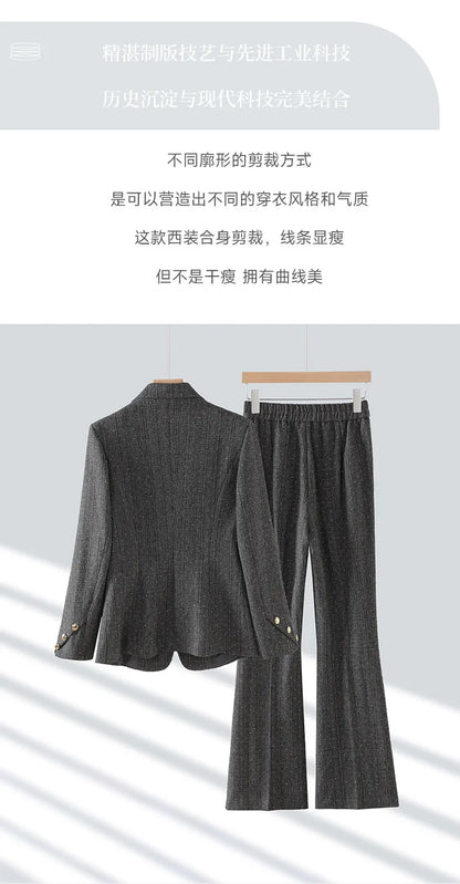 Fashion Women Suits 2024 New Autumn Winter Temprament Business Formal Slim Blazer And Flare Pants Office Ladies Work Wear