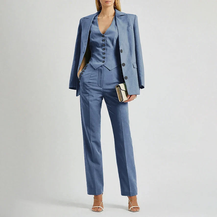 Slate Green Women's Suit Customized Elegant Single-breasted Peaked Lapel Three Pieces (Jacket+Pants+Vest) Office Lady Set