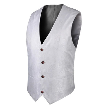 Men's Vest Blue Retro Jacquard Pattern Single Button V-Neck Waistcoat for Wedding & Formal Occasions