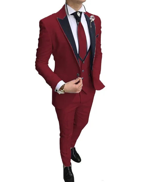 Handsome Classic Beige Peaked Lapel Wedding Suit For Men Groom Costume 3 Piece Jacket Vest Pants Custom Made Tuxedo Party Blazer
