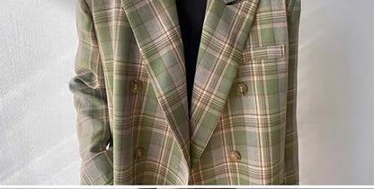 Spring Autumn 2024 British Style Women's Long Sleeve Loose Casual Plaid Jacket Elegant Outerwear Top Trendy Commute Wind
