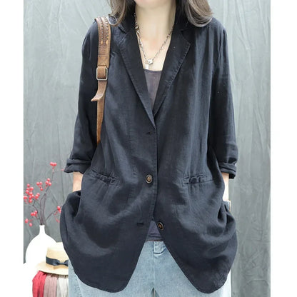 2026 Autumn New Style Women's Casual Pure Color Linen Long Sleeve Retro Fashionable Versatile Suiting Jacket Classic All-Match