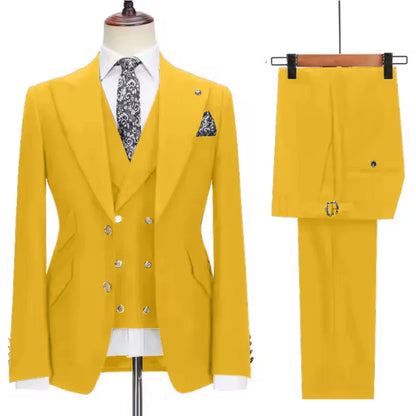 3 Piece Formal Slim Fit Men Suits Groom Tuxedos Peak Lapel Single Breasted Blazer Vest Pants Sets Business Clothing for Men