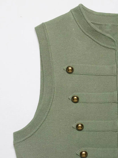 Women Elegant Solid Sleeveless Vest Double Breasted Decorative Slim Fit Short Chic Top 2026 Summer Casual Beach Vacation Top