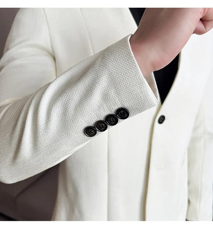 Chinese Style Collarless Suit Jacket Men Fashion Slim Fit Versatile Blazers Male Casual Business Wedding Groom Dress Jacket 2025