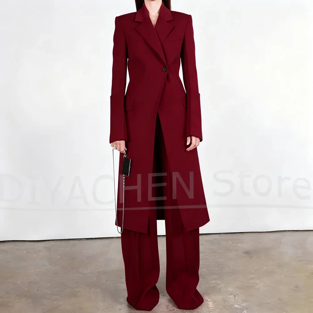Women's Two Piece Suit Set Long Blazer and Pants Formal Evening Outfit for Wedding Party Office Work Elegant Slim Fit Suits