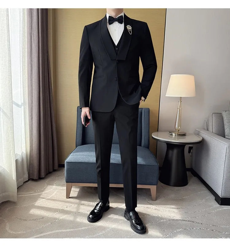High Quality Casual Business Suit Set Men Slim Fit Social Wedding Groom Formal Set 3 Piece Set (jacket+vest+pant）men Clothing