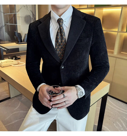 2025 Autumn Winter Velvet Suit Jacket Men Casual Business Blazers Wedding Groom Social Banquet Party Formal Blazer Men Clothing
