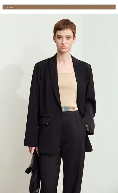 Minimalism Women Tailored Coat 2024 Autumn New Office Lady Lapel Collar Print Patchwork Mid-length Loose Blazer 12443016