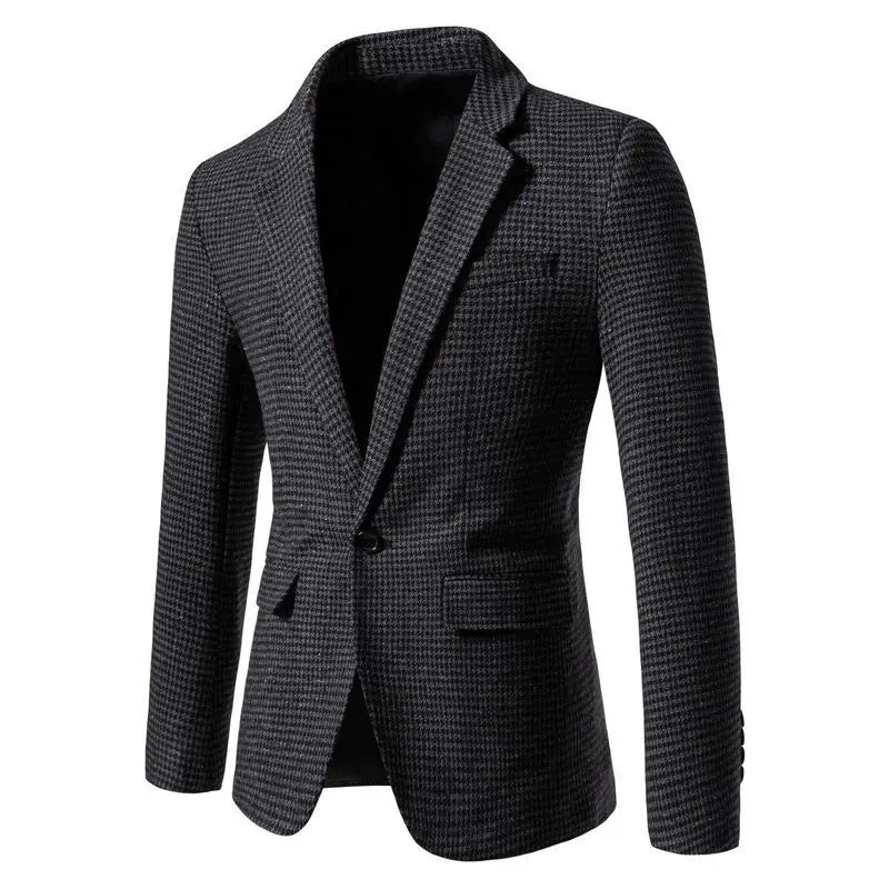 KIDWHXR 2026 Autumn Man Blazer Retro Plaid Single-breasted Male Outerwear Slim Long Sleeve Business Casual Men Suit Jacket
