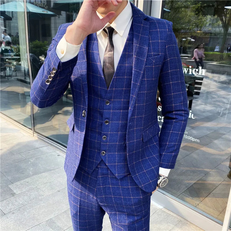Men's Slim-Fit Wedding 3-Piece Suit Set – Single Breasted Jacket, Vest & Trousers