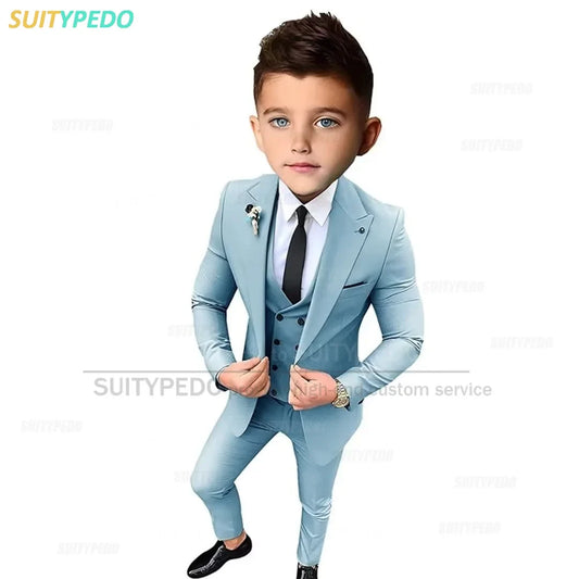 Boys 3-Piece Formal Suit Set with Peak Lapel Jacket, Vest & Pants – Wedding & Special Occasion
