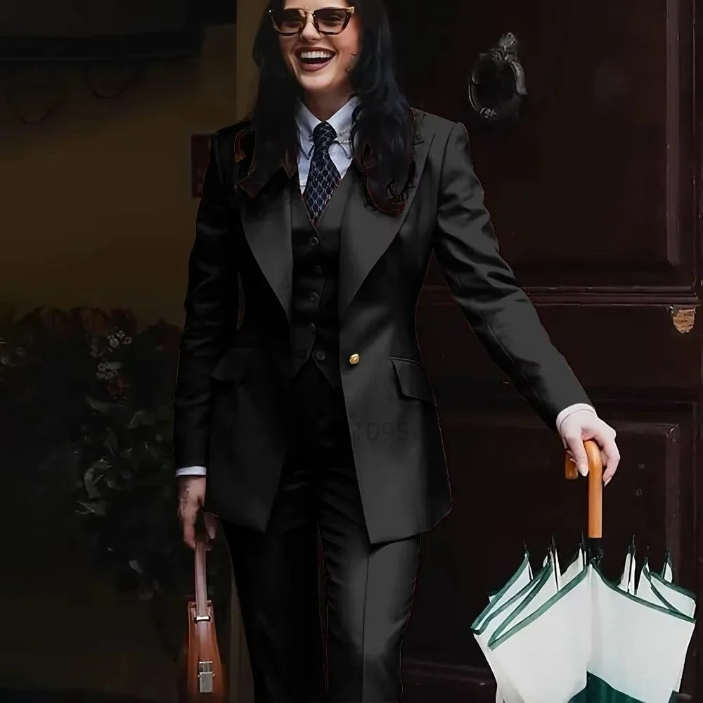 Fashion Single Breasted Women's Suits Blazer Luxury Regular Length 3 Piece Jacket Vest Pants Outfit Formal Lady Clothing Costume