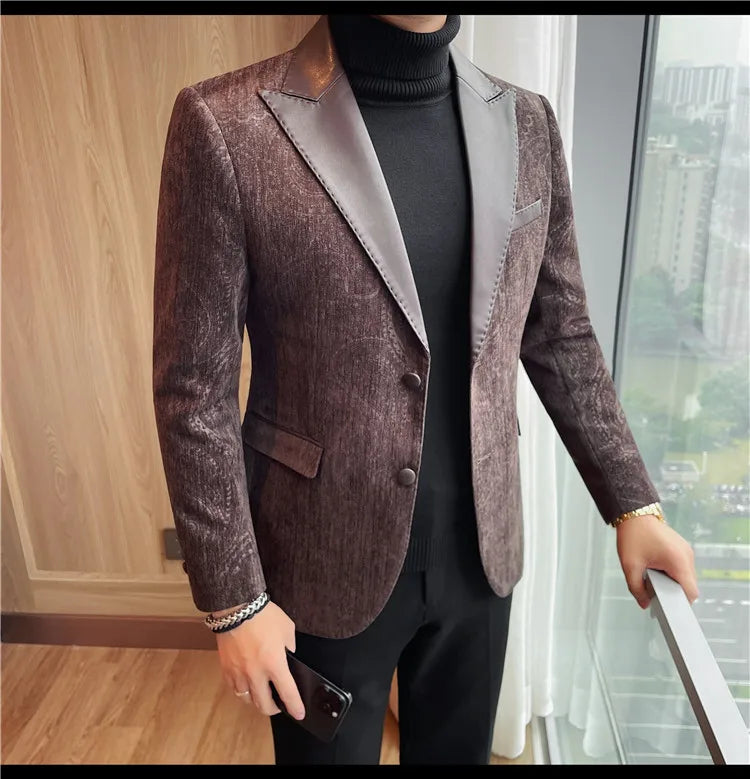 High-quality men's fashionable suit jackets, autumn and winter casual patchwork suits, new high-end patchwork suits